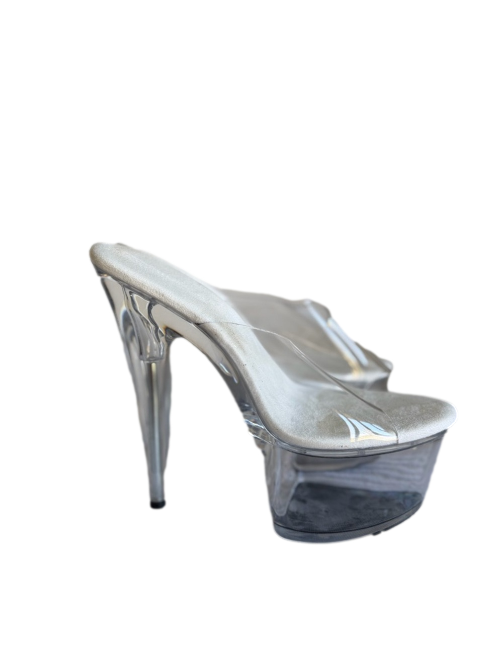 Women's Clear Acrylic and White Stiletto Platform Slide Sandal Size 11 #260897